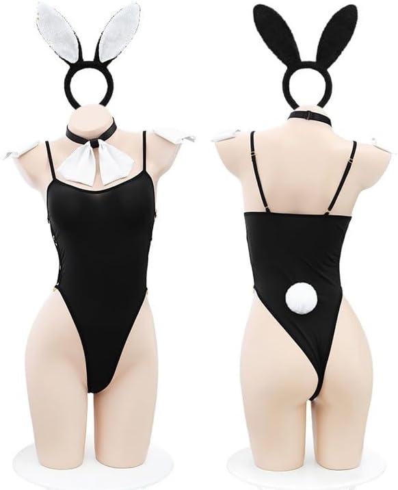 ZYTC Bunny Lingerie Sets for Women Sexy Costume Maid Outfit Valentine's Day Anime Cosplay Black Bikini One Piece Bodysuit