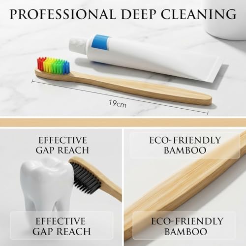 10 Pack Bamboo Toothbrushes | Biodegradable & Compostable Eco-Friendly Natural Bamboo Charcoal Toothbrushes | BPA Free Soft Bristles Wooden Toothbrush - 100% RECYCLED PACKAGING (Adult - 10 Color)
