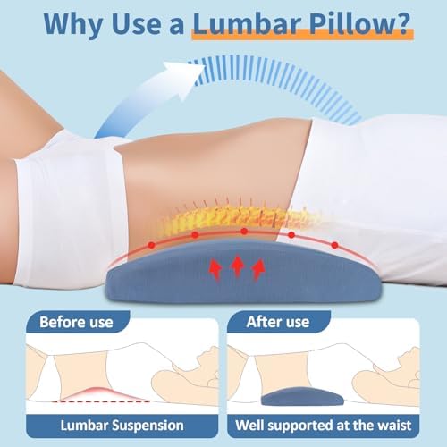 Lumbar Support Pillow for Bed: Memory Foam Lower Back Pain Relief Pillow for Sleeping, Ergonomic Waist Pillow for Side & Back Sleepers, Sciatica & Hip Pain Relief with Wedge Body Positioner Covers