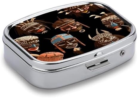 African Ritual Ethnic Tribal Pill Box 2 Compartment Decorative Metal Pill Case for Pocket Or Purse Travel Portable Medicine Box Pill Container Organizer for Vitamins Fish Oils Supplements