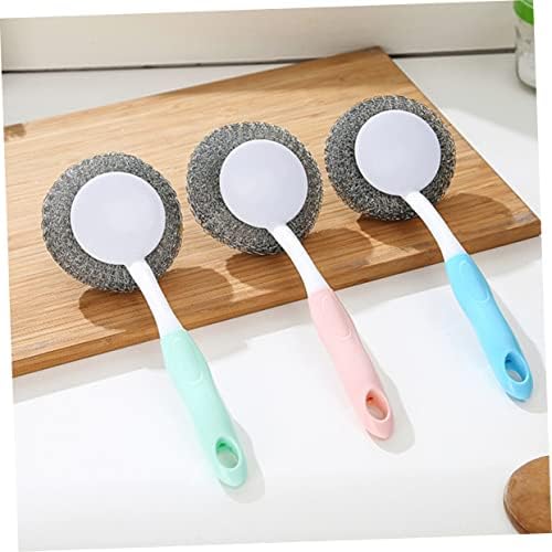 Kitchen Scrubbing Brush with Handle Wire Ball Scrubber Non-Slip Grip for Dishwashing Pots Pans and Glasses 9.84X3.54X0.39In