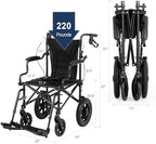 Ultralight Transport Wheelchair for Adults & Kids, Weights only 22lbs, Folding Travel Wheelchair with Handbrakes, Detachable Footrests, Swing Away Armrests and 12" Rear Wheels, Black