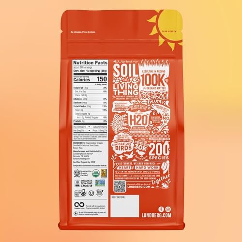 Lundberg Short Grain Brown Rice, Regenerative Organic Certified, 6-Pack – Slightly Nutty, Sticky Rice Responsibly Grown in California, 32 Oz Ea