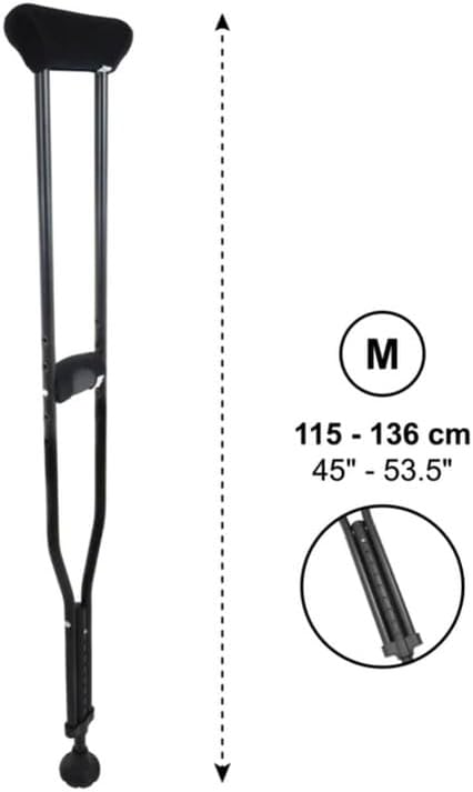 KMINA Underarm Crutches for Adults with Padded Handle (x2 Units, Size M), Height Adjustable, Women and Men, Aluminium, Made in Europe