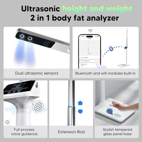 arboleaf Digital Physician Scale, Ultrasonic Height and Weight Scale, Smart Body Composition Analyzer for Gym and Home, 11-485lb, 6ft.4.8in, Body Fat Measurement, Weight, Height, BMI