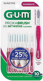 GUM Proxabrush Go-Betweens - Moderate - Interdental Brushes - Soft Bristled Dental Picks for Plaque Removal Health - Safe for Braces & Dental Devices, 10 Count (Pack of 4) 40 Total