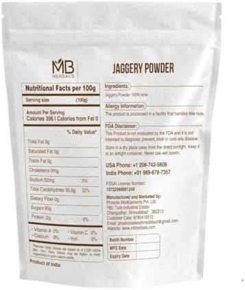 MB Herbals Jaggery Powder 2.2 lb (1 Kg / 35 oz) | Raw Untreated Jaggery Powder | No Anti-Caking Agent Used | No Preservative | Absolutely Natural