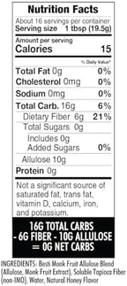 Wholesome Yum Zero Sugar Honey Substitute (Keto) - Natural Sugar Free Honey Alternative With Monk Fruit & Allulose - Zero Net Carbs, Non GMO, Gluten Free, No Aftertaste (11 oz)