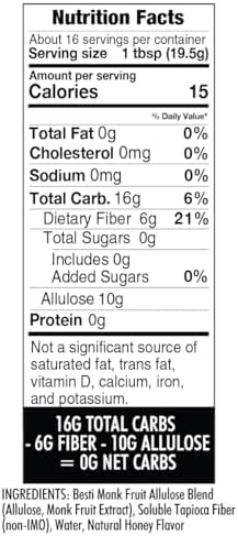 Wholesome Yum Zero Sugar Honey Substitute (Keto) - Natural Sugar Free Honey Alternative With Monk Fruit & Allulose - Zero Net Carbs, Non GMO, Gluten Free, No Aftertaste (11 oz)