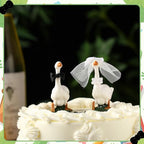 Honeydak Goose Couple Wedding Cake Topper Handmade Goose Figurines Animals Figures Decoration for Wedding Cake Ornament, Bride & Groom Engagement Anniversary, Funny Couple Statue Desk Decoration