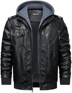 WULFUL Men's Leather Jackets, Faux Leather Jacket for Men Lapel Zip-Up Slim Fit Coat
