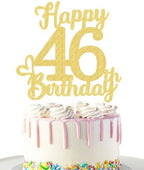 46 Birthday Cake Toppers-Gold Glitter, 46th Cake Topper for Men,46 Cake Topper For Women, 46th birthday decorations,46th Birthday Cake Topper Forty six
