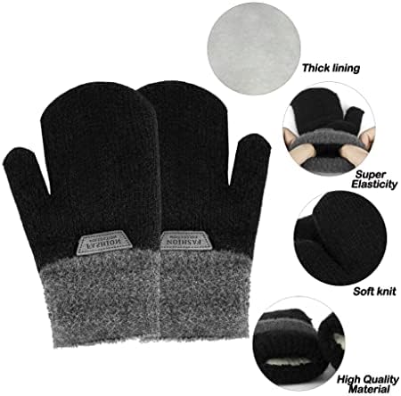 INOGIH Kids Double Layer Warm Knit Mittens Girls Boys Winter Outdoor Gloves for 3-7 Years