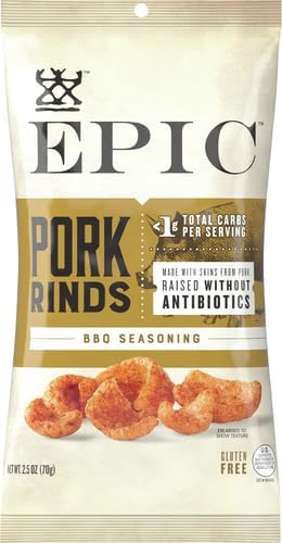 EPIC BBQ Seasoning Pork Rinds, Gluten Free, Keto and Paleo Friendly, Protein Snacks, 2.5 oz