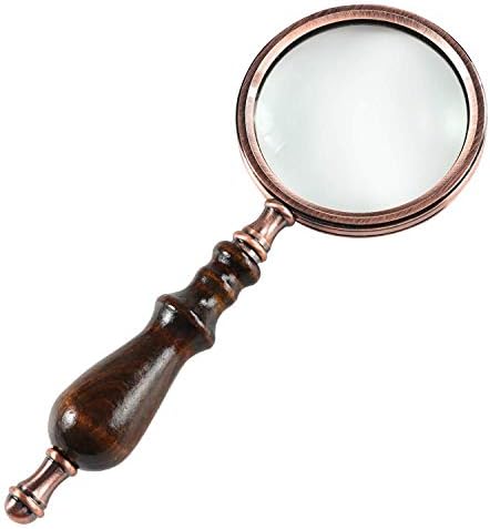 MSLAN Magnifying Glass,10X Antique Copper Handheld with Wooden Handle and Real Glass,Best Reading Magnifier for Elderly,Macular Degeneration