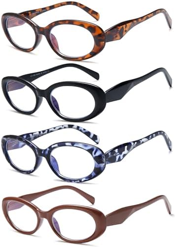 EYEURL Reading Glasses for women Oval Blue Light Blocking Glasses Computer Readers for Women Anti-Glare/UV Rays Eyeglasses with Spring Hinges 1.50