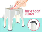 Skywin Extra Tall Shower Foot Rest with 3 Pockets to Hold Shaving Essentials 10 x 7.8 x 13 Inches - Extra Heighted Plastic Pedicure Foot Rest - Shower Stool for Shaving Legs (Beige)