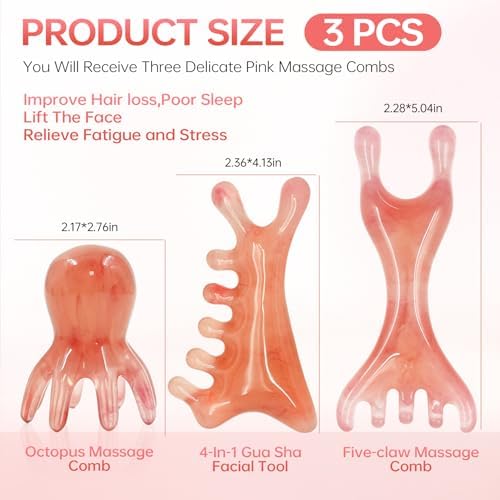 3pcs Head Massager Scalp Comb Resin Octopus Scalp Massage Tool Gua Sha Facial Tools - Relieve Headaches Scalp Stress Manual Acupressure Tool for Mother's Day Birthday Valentine's Day Gifts