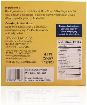 Shastha Appalam #3 – 225g - Crispy South Indian Papad – Pack of 1
