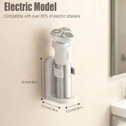Electric Razor Holder Wall Mount, Self-Adhesive Shaver Holder with Adjustable Clip Organizer Hook Waterproof Storage Rack for Bathroom (1pcs Electric Model,White)