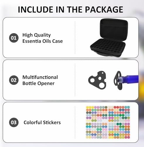 Essential Oil Storage Organizer,60 Bottle EVA Essential Oil Case Essential Oils Box,Essential Oil Storage Carrying Case Holds 5ml- 15ml For Doterra & Young Living,Come with Labels & Bottle (Black)