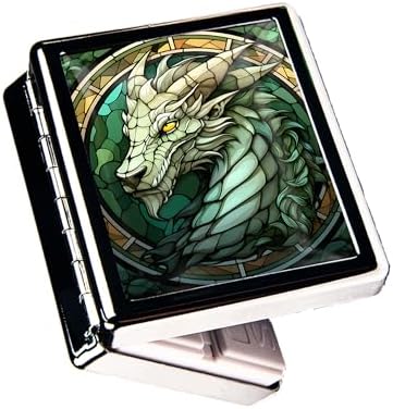 Travel Pill Organizer Small Pill Case for Purse Essentials 7 Days Cute Pill Box with Mirror Portable Pill Box for Pocket or Purse Pill Containe Travel Gifts (Green Dragon)