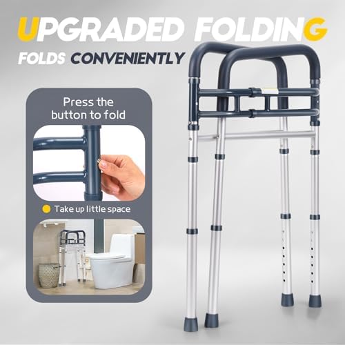 Toilet Safety Rails, Adjustable Toilet Frame for Elderly, Seniors, Handicap & Disabled, Foldable Handicap Toilet Handles Fit Any Toilets (Blue)
