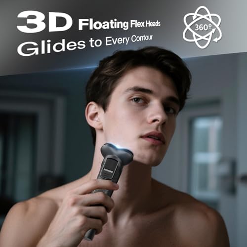 Electric Razor for Men, 3D Flex Blades with Pop-Up Trimmer, IPX8 Waterproof, Type-C Quick Charge, LED Display, Travel Lock, Wet & Dry Shave, Grisaille Gray