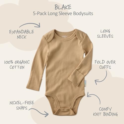 Blake 5-Pack Long Sleeve Bodysuits 100% Organic Cotton Baby Boys & Girls