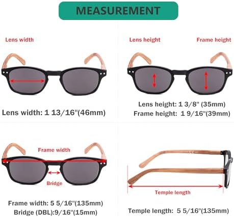 Eyekepper 5-pack Spring Hinge Wood-grain Printed Arms Reading Glasses Sunshine Readers Grey Lens +2.0