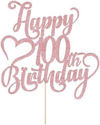 Rose gold Glitter Happy 100th Birthday Cake Topper - 100 Anniversary/Birthday - Hello 100, Cheers to 100 Years,100 & Fabulous Cake Topper Party Decoration