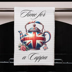 Union Jack Teapot British Tea Towel, Union Jack Time for a Cuppa Towel, British Kettle Dish Towel, British Cup of Tea, Microfiber Waffle