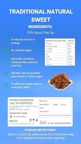 Jiaz Enterprises Palm Candy Panakarkandu | Panam Karkandu | Authentic Indian | Pure Palm Sugar | Natural Sweetener for Cooking & Baking | 200 GM (7.05 Oz)