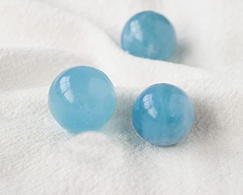 Natural Aquamarine Crystal Sphere Healing Gemstone Ball Sculpture Figurine with Wooden Stand for Divination Home Decoration 20mm