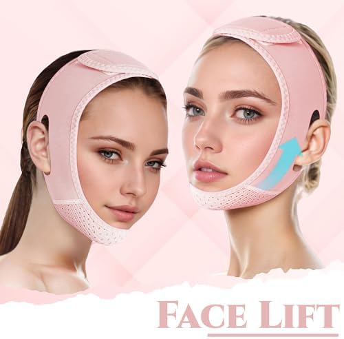 ROWMATE V Line Lifting Mask Chin strap for sleeping, V Line Lifting Mask for Women,Jaw Exerciser，Medium,LightPink
