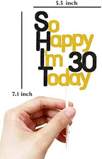 So Happy I'm 30 Today! Birthday Cake Toppers-Black Glitter, Thirty Cake Topper, 30 cake topper, 30th birthday decorations,30th Birthday Cake Topper, 30 Decorations for Cake