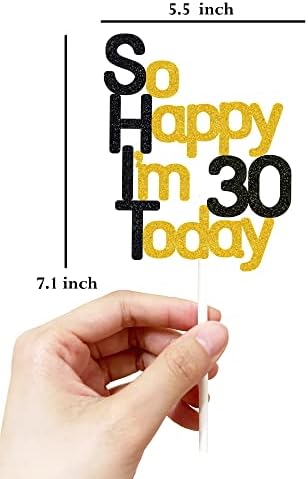So Happy I'm 30 Today! Birthday Cake Toppers-Black Glitter, Thirty Cake Topper, 30 cake topper, 30th birthday decorations,30th Birthday Cake Topper, 30 Decorations for Cake