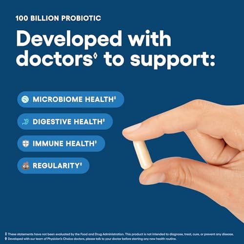 Physician's CHOICE 100 Billion Advanced Probiotic - 16 Strains + Organic Prebiotics - Digestive & Gut Health - Supports Occasional Constipation, Diarrhea, Gas & Bloating - Probiotics for Women & Men