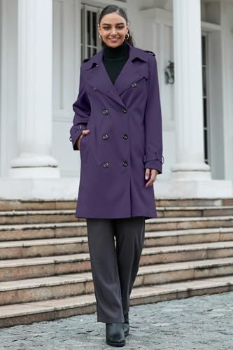 Betusline Women's Double Breasted Waterproof Trench Coat Classic Lapel Overcoat with Belt