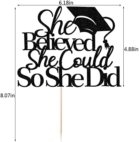 She Believed She Could So She Did Cake Topper,2026 Graduation Cake Topper,Cake Decorations for Girls,2026 High School/College/University Graduation (black)