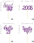 24 Pcs Glitter 21st Birthday Cupcake Toppers for Celebrating Twenty One Years Old Birthday Party Decorations (Purple)