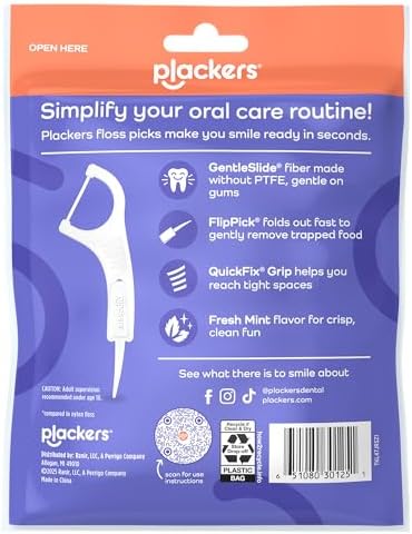 Plackers® Gentle Line® Floss Picks, Super Soft, GentleSlide® Fiber Made Without PTFE, Slides Easily Between Teeth, Fresh Mint, 150 Count