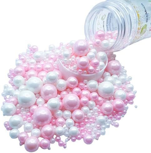 SE Si&Moos White and Pink Pearl Sprinkles for Cake Decorating Valentines Sprinkles Edible Pearl Cake Decorations Pink and White Sprinkles for Cake, Baby Shower Valentine Party Holiday Christmas Supplies 3.5 OZ