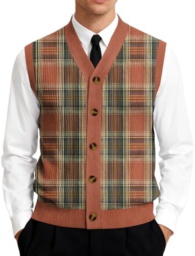 Men's Button Down Sweater Vest Lightweight Knitted V-Neck Sleeveless Cardigans Knitwear
