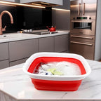 SAMMART 7.7L (2 Gallon) Collapsible Tub - Foldable Dish Tub - Portable Washing Basin - Space Saving Plastic Washtub (White/Coral Pink, S)