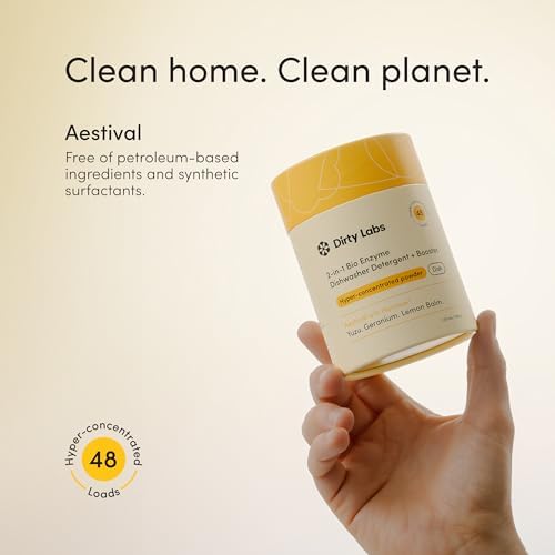 Dirty Labs | Dishwasher Detergent and Booster | Aestival Scent | 48 Loads (1 lb) | Ultra Clean, Spot Free, Quick Wash Optimized | Hyper Concentrated