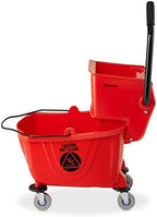 Dryser Commercial Mop Bucket with Side Press Wringer, 26 Quart, Red