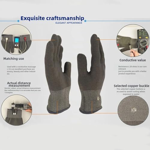 Pair of Conductive Silver Fiber Gloves Grounding Massage Gloves Static Relief Pressure Touch Screen with Includes Grounding Wire