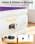 Queen Air Mattress with Built in Pump, Inflatable Mattress for Home, Blow up Air Bed 3 Min Quick Inflation and Deflation, Thin Velvet Top, 22'' Queen Size Purple