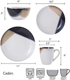Gourmet Basics by Mikasa Caden 16-Piece Stoneware Dinnerware Set — Service for 4, Reactive Glaze, Black/Tan & White Finish, Microwave & Dishwasher Safe, Everyday & Formal Use